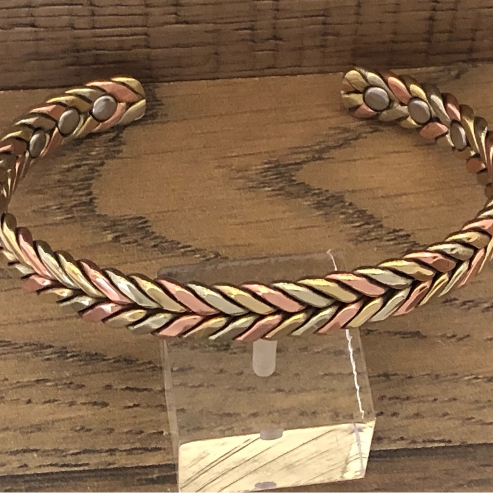 Two Tone Magnetic Bracelet Pure Copper Energy Cuff Bangle - Picture 4 of 6